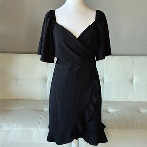 Elegant Black Wrap Ruffles Dress with Back Tie by Dokotoo - V-neck